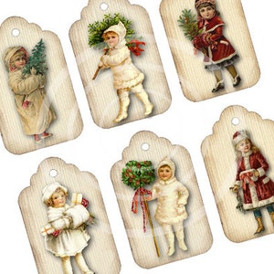 Victorian Girl Gift tags Vintage Christmas tags, Instant Download holiday tags Printable tags, Vintage Images, Digital Collage, winter girl image 1