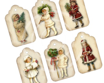 Victorian Girl Gift tags Vintage Christmas tags, Instant Download holiday tags Printable tags,  Vintage Images, Digital Collage, winter girl