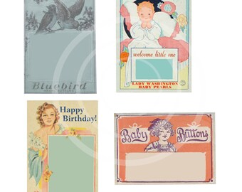 Vintage Button Cards, Digital Download, Printable tags, gift tags, Clip art, craft supplies, baby card, sewing supplies crafts, junk journal