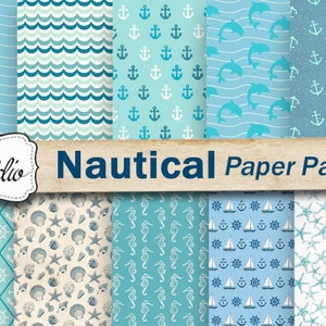 Nautical Paper digital, Printable Scrapbook Paper, Marine blue Paper Pack, Sea Blue paper, Craft Supplies, Background paper, collage
