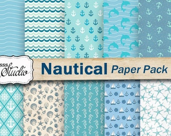 Papel náutico digital, papel imprimible para álbumes de recortes, paquete de papel azul marino, papel azul marino, materiales para manualidades, papel de fondo, collage