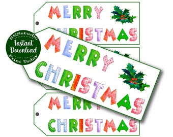 Christmas Gift Tags, Hand Crafted Font, Instant Download, Printable Christmas Tags, Red and Green tags, holiday tags