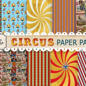 Circus Paper Digital, Instant Download, Printable Scrapbook paper, Carnival , craft supplies, red, yellow background paper, circus posters