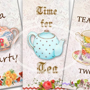 Tea Party Tags, Tea Instant Download, Printable gift tags, Digital Tags, Tea party favor, Bridal shower tea, Tea for two, friendship tea