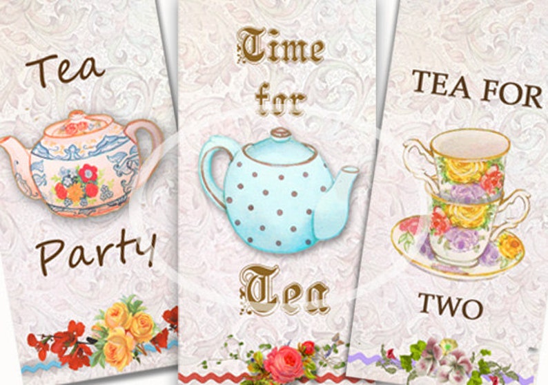 Tea Party Tags, Tea Pots, Instant Download, Printable gift tags, Digital Tags, Tea party favor, craft supplies, Bridal shower, Tea for two 