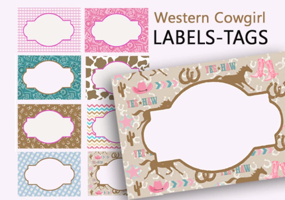 cowgirl-labels-printable-name-tags-western-party-southwestern-labels-digital-food-labels-birthday-party-printable-school-classroom-etsy