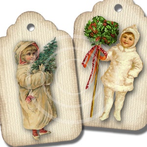 Victorian Girl Gift tags Vintage Christmas tags, Instant Download holiday tags Printable tags, Vintage Images, Digital Collage, winter girl image 4