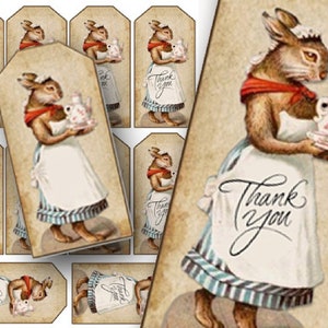 Etiquetas de regalo con forma de conejito, etiquetas de regalo imprimibles, etiquetas de regalo digitales con marcapáginas de té, etiquetas de agradecimiento, etiquetas para fiestas de té, etiquetas de regalo de estilo campestre francés