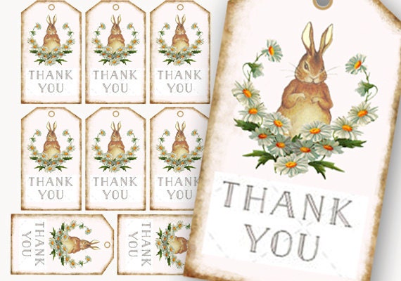Bunny Thank You Tags digital baby shower thanks tag Brown Bunny Tags Easter Rabbit Tags digital craft supplies printable thank you tags