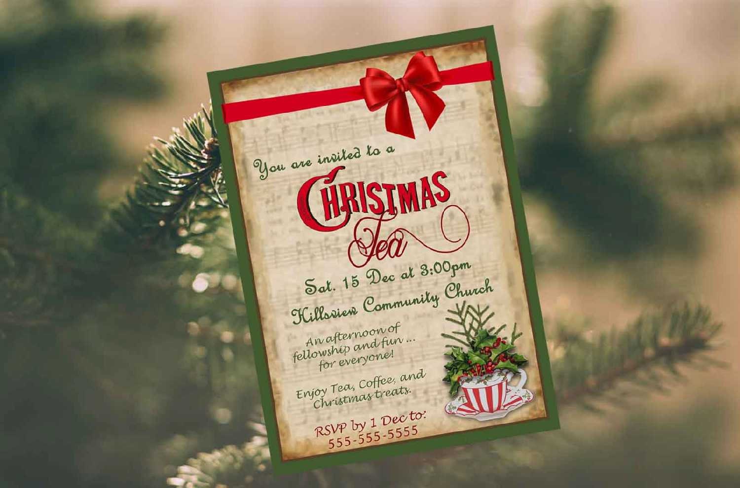 christmas tea invitation printable download holiday party