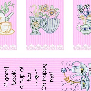 Tea Party Bookmarks Digital Tea Party Favor, Pink Bookmarks, DIY Bookmark, craft supplies, Pink shower favor, tea cups, digital download image 6