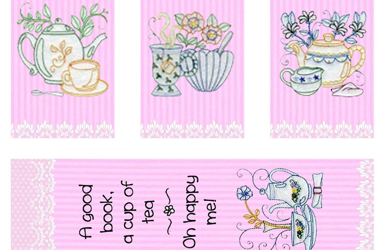 Tea Party Bookmarks Digital Tea Party Favor, Pink Bookmarks, DIY Bookmark, craft supplies, Pink shower favor, tea cups, digital download image 6
