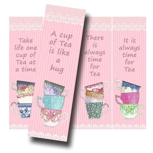 Rosa Teetasse Lesezeichen digitalTea Party Gastgeschenke, Teeparty Geschenk, Muttertagstee, Valentinstag Party, Geburtstag Teeparty Bearbeitbare Lesezeichen!