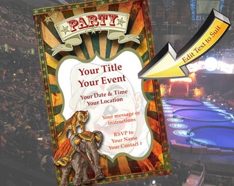 Circus Party Invitation, Digital Party, Instant Download, Showman Party Invitation, Printable Circus Invitation Birthday party invitation