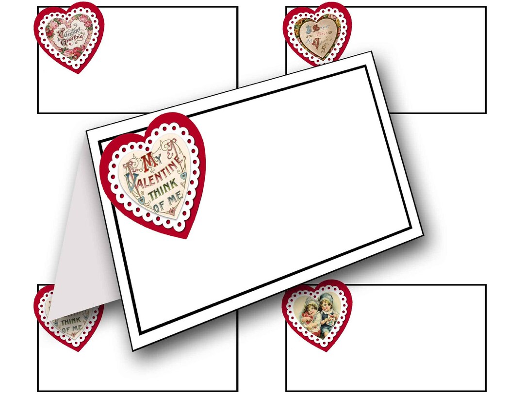 Vintage Valentine Place Cards Digital Valentines Party Etsy