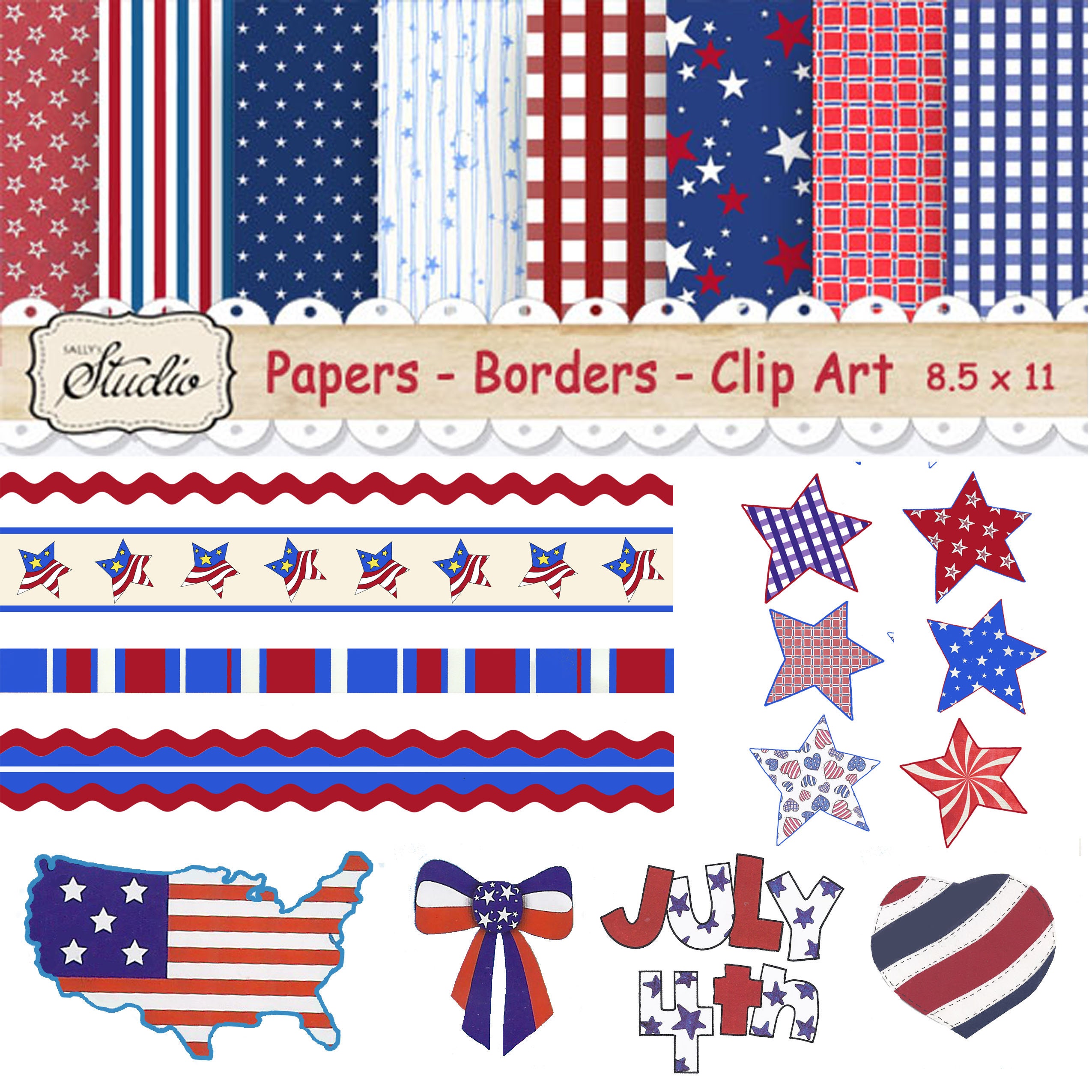 American Scrapbook Paper, USA Scrapbook Clip Art, 4th July