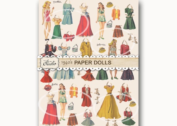 Vintage Paper Doll PAPER, vintage Gift Wrapping Digital Download, Printable Paper, Mothers Day images, Digital collage, ephemera, journals