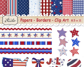 American Scrapbook Paper, USA Scrapbook clip art, 4th July Craft supplies, Instant Download, red blue paper, Patriotic Independence day,