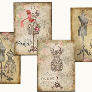Etiquetas de estilo rústico francés, etiquetas imprimibles, etiquetas de regalo para coser, Altered Art Paris, materiales de manualidades imprimibles, collage digital, maniquíes, etiquetas de regalo