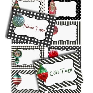 Etichette natalizie in bianco e nero, decorazioni, etichette modificabili, etichette regalo, etichette stampabili per le festività natalizie, articoli per feste