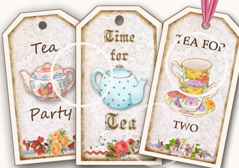 Tea Party Favors Digital Download Tea Tags, Bookmarks, printable Gift Tags, Tea party printables, Birthday party tags, colorful tea cups image 3