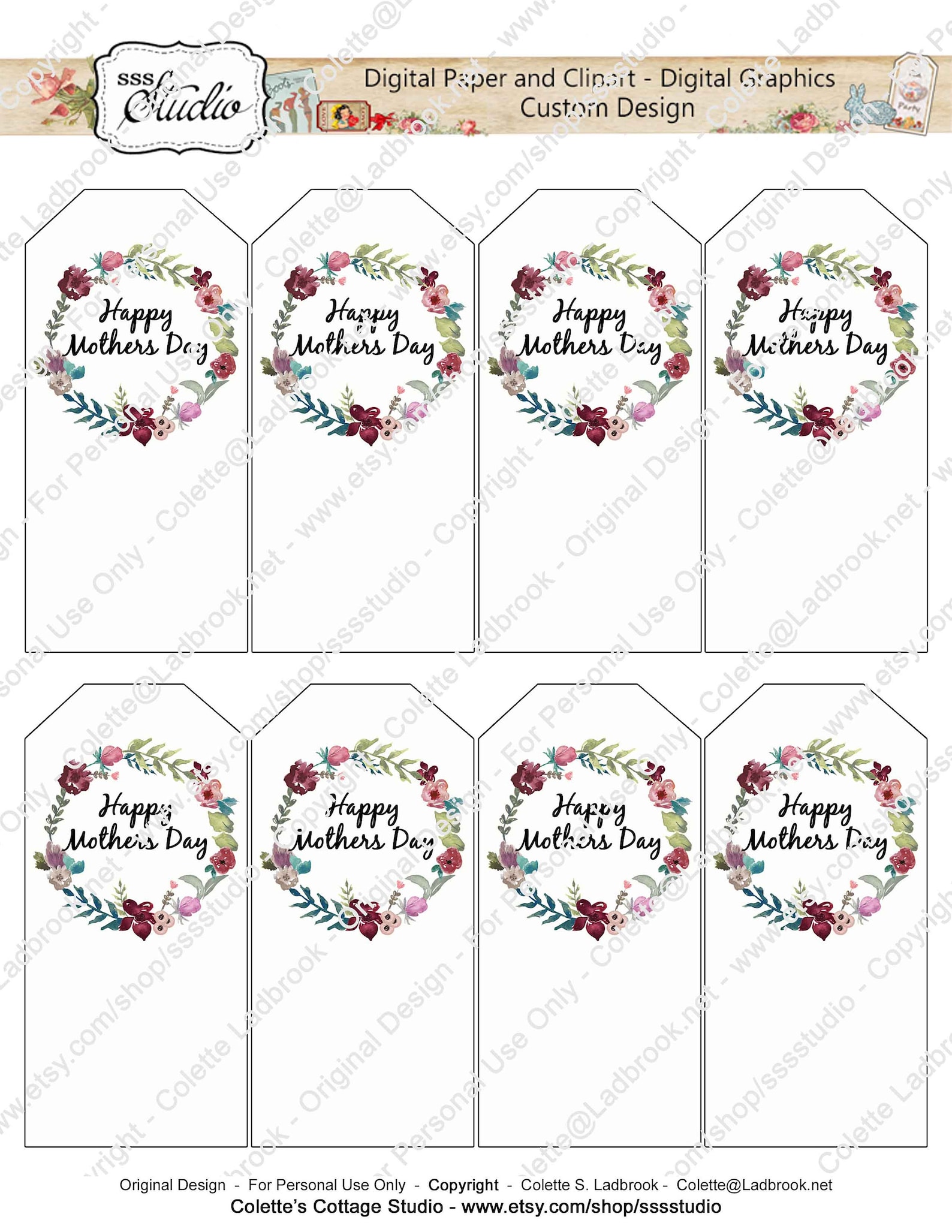 Mothers Day Tags Editable &amp; Printable Gift Tags Digital - Etsy