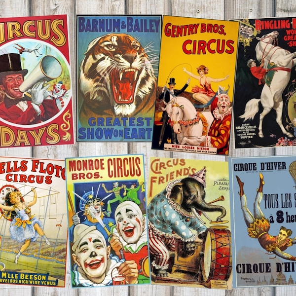 10 très grandes affiches de cirque vintage, fichiers numériques, banderoles de showman, de fête ou de carnaval, fête d'anniversaire, affiches de chapiteau jusqu'à 4 pi x 6 pi