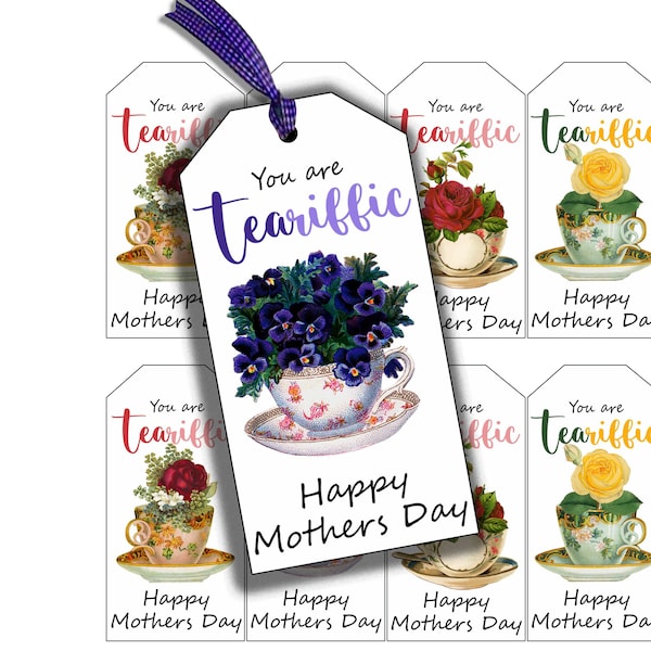 Mothers Day Tags, Tea-riffic tags, Printable Gift Tags, Digital tea Tags, Instant Download, Womens ministry tags, Floral Tea bookmark,