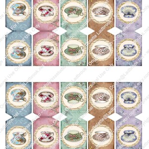 Tea Bag Tags, Vintage Party Favors, Digital Download, Printable Gift Tags, Tea printables, Tea Party Tags, Colorful Tea Cups, Teabag Tags image 3