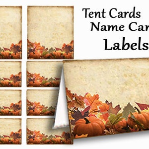Thanksgiving Namensschilder, Herbst Tischkarten, Thanksgiving Tischkarten, Buffet Tischkarten, Zeltkarten, Dessert Buffet, orange Kürbis Printable