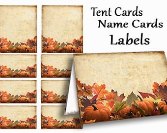 Thanksgiving Name Tags, Fall Place Cards, Thanksgiving Table Cards, Buffet Table Cards, Tent Cards, Dessert Buffet, orange pumpkin Printable