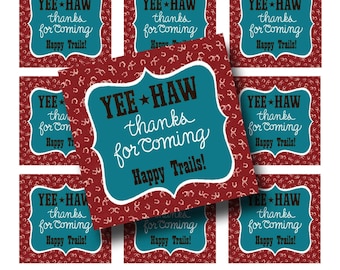 Happy Trails, Western Thanks, Country, Yee haw Favor Tags, Instant digital download, Printable birthday party, Cowboy party, party tags