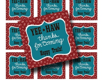 Happy Trails, Western Thanks, Country tags, Yee haw Favor Tags, Instant digital download, Printable birthday party, Cowboy party, party tags