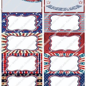 Patriotic Name Tags 4th of July tags Patriotic labels Instant Download Printable Labels, Red White and Blue, Military name tags, picnic image 4