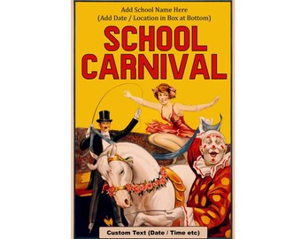School Carnival Poster, Your School Name, Custom Circus Poster, Circus Theme, Clown, Custom Carnival decor, School Event Printable Circus