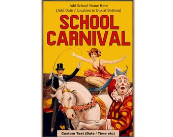 School Carnival Poster, Custom Circus Poster, Circus Theme, Clown, Custom Carnival decor, School Event Printable Circus Custom school name