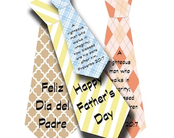 Large & Small Father's Day Gift Tags, Digital Download, Dad Tag, Craft Supplies, Scripture Cards, Fathers Day Tie printable, colorful ties