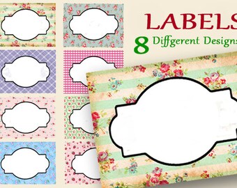 Mooie etiketten, Shabby Chic-cadeaukaartjes, bloemrijke plaatskaarten, lente-naamkaartjes, knutselspullen, digitaal voedseletiket voorraadkast