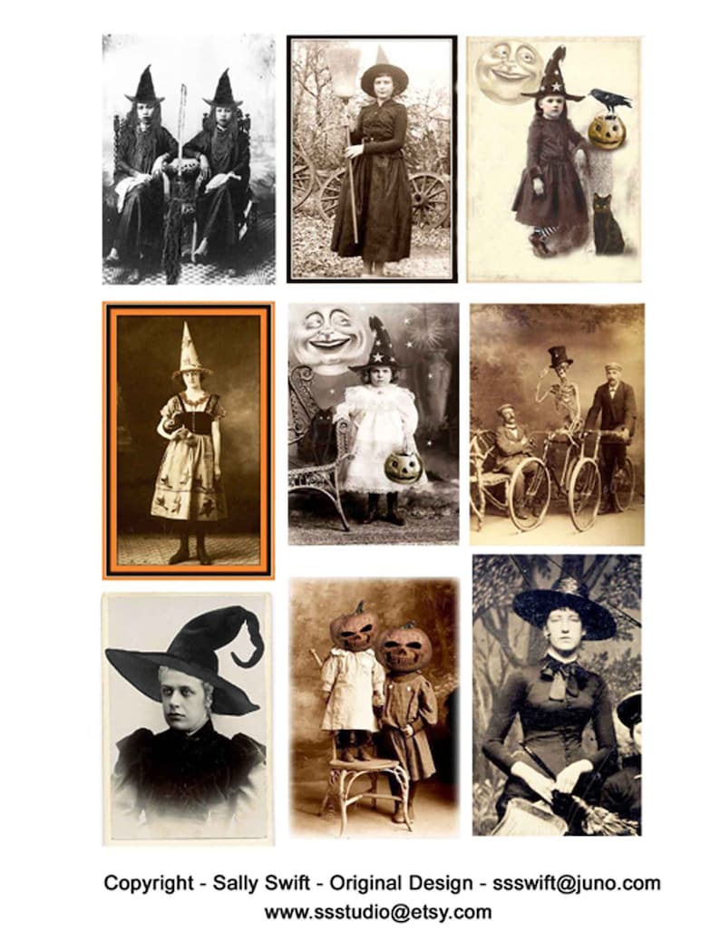 Vintage Halloween Photos, Digital Halloween images, witches, Skeleton, Pumpkin Head, Printable download, Scrapbook Clip art, junk journals 