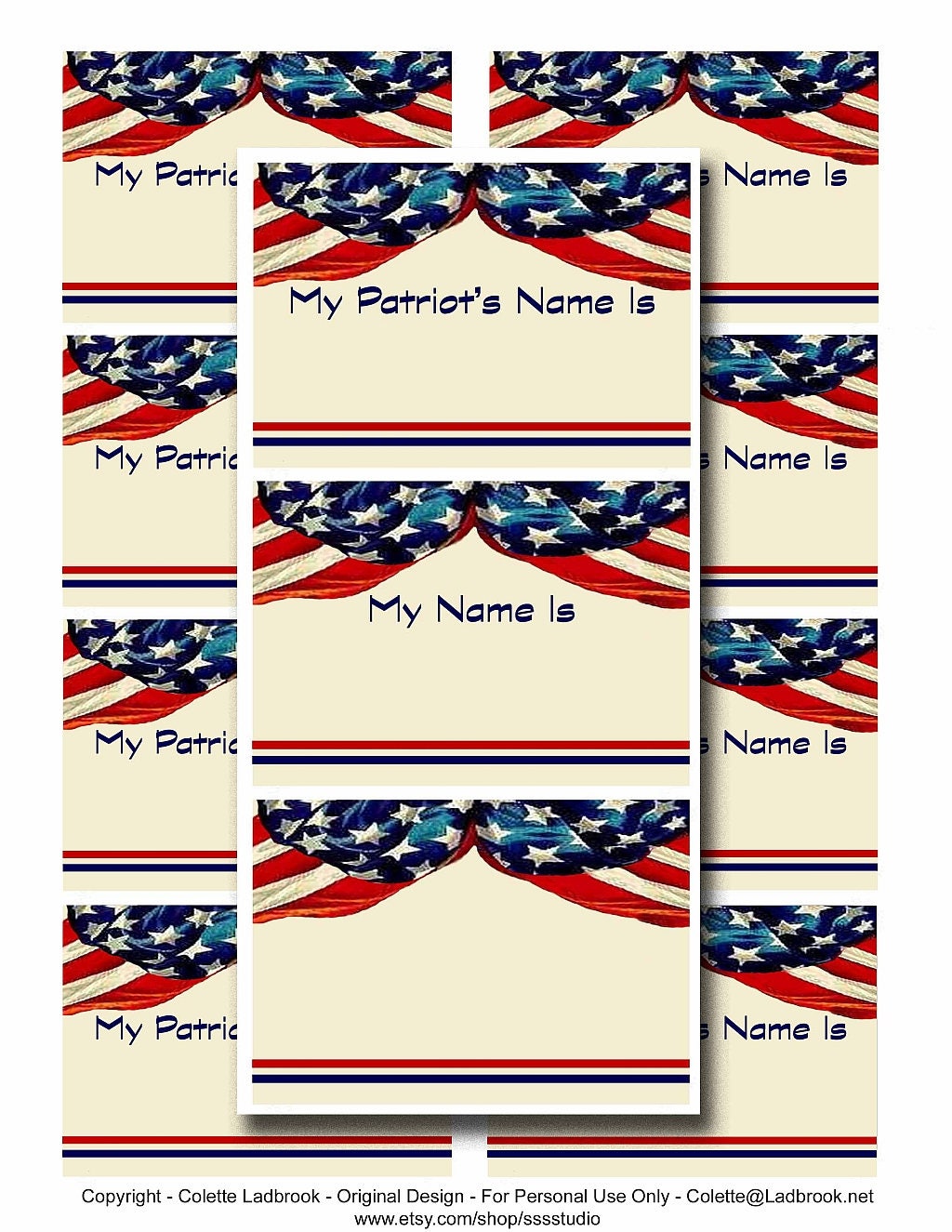 Patriotic Name s Editable Flag Place Cards Printable Name Etsy