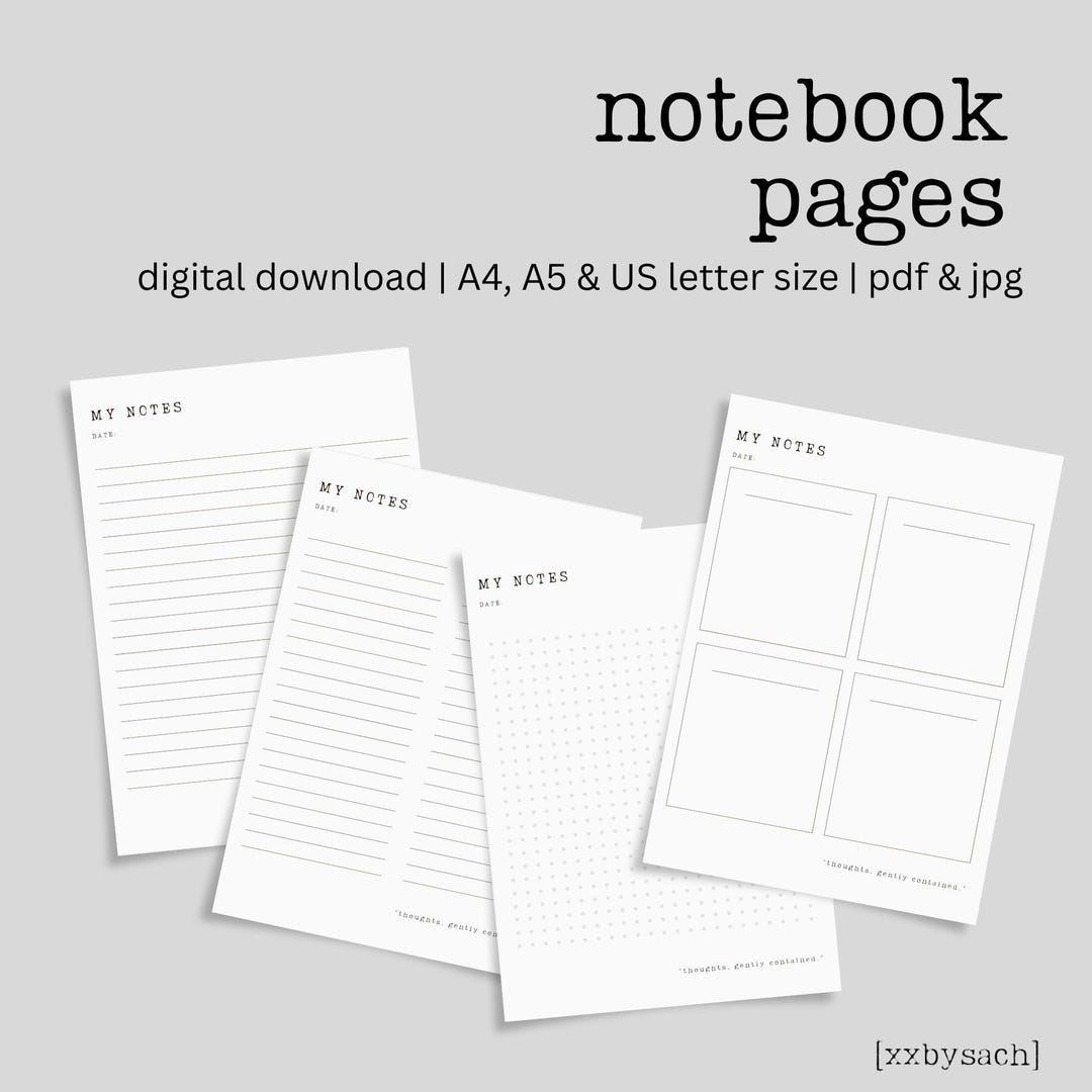 Minimalist Printable Notebook Pages, Note Taking Templates, Notes ...