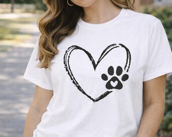 Heart Paw Print Shirt  Cute Dog Lover Graphic Tee