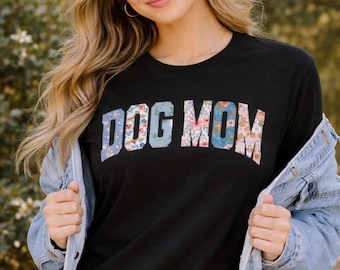 Dog Mom floral block letters Tee Shirt