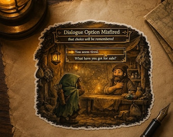 Opción de diálogo fallida / Pegatina de juego de rol de fantasía acogedora / Calcomanía de taberna sobre ansiedad social