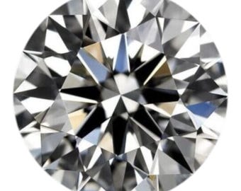 May include: A round-cut diamond with numerous facets, reflecting light in a brilliant display. The colorless gemstone sparkles against a white background, showcasing its clarity and cut. This image highlights the intricate geometry of the diamond.