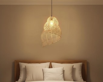 Rattan Pendant Light | Boho Woven Ceiling Lamp | Scandinavian Hanging Light | Rustic Bamboo Lantern Decor