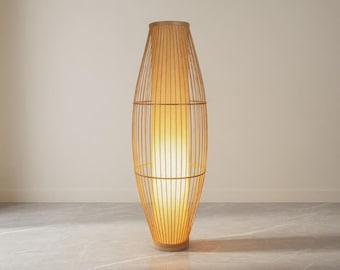 Lampada da terra XL in bambù da 89 cm | Grande lanterna ovale in rattan intrecciato | Soggiorno boho giapponese | Decorazione zen di grande impatto | Regalo