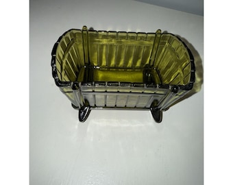 Vintage Indiana Glass Baby Cradle Green Candy/Snacks Dish/Planter/Baby Shower