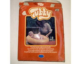 Vintage Tubby Inflatable Baby Bath NOS New Open Original Box 70s 80s BLUE