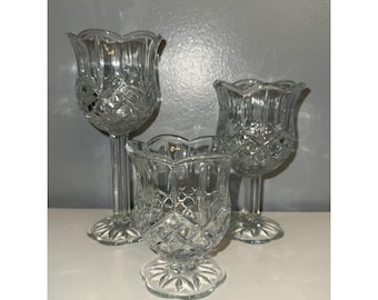 Portavelas votivas de cristal vintage con forma de tulipán